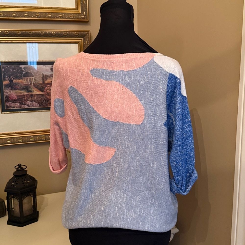 NIC+ZOE Abstract Pink and Blue Sweater - M - Picture 5 of 10